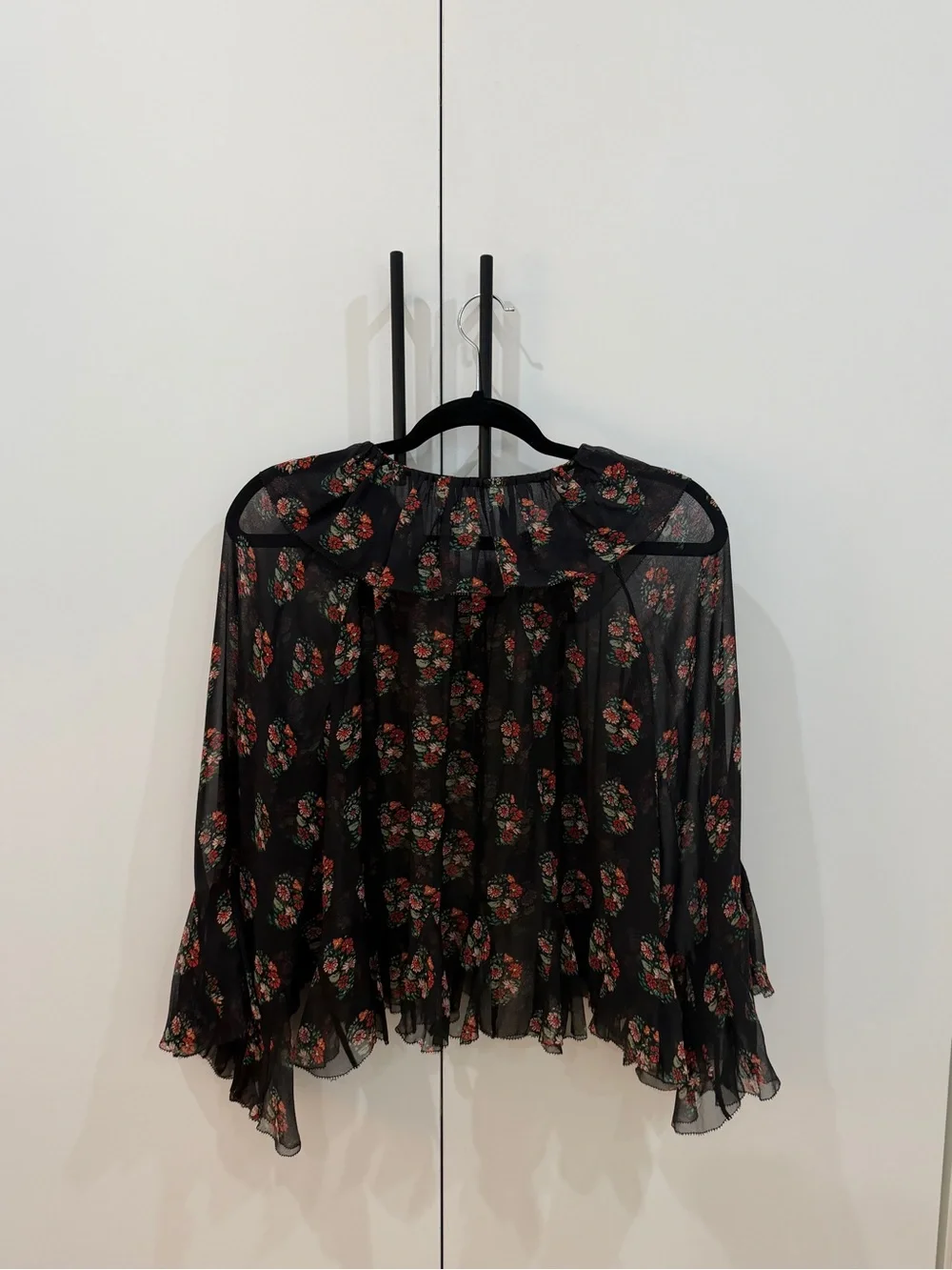 DOEN Sheer Black Floral Button-Front Blouse XS
